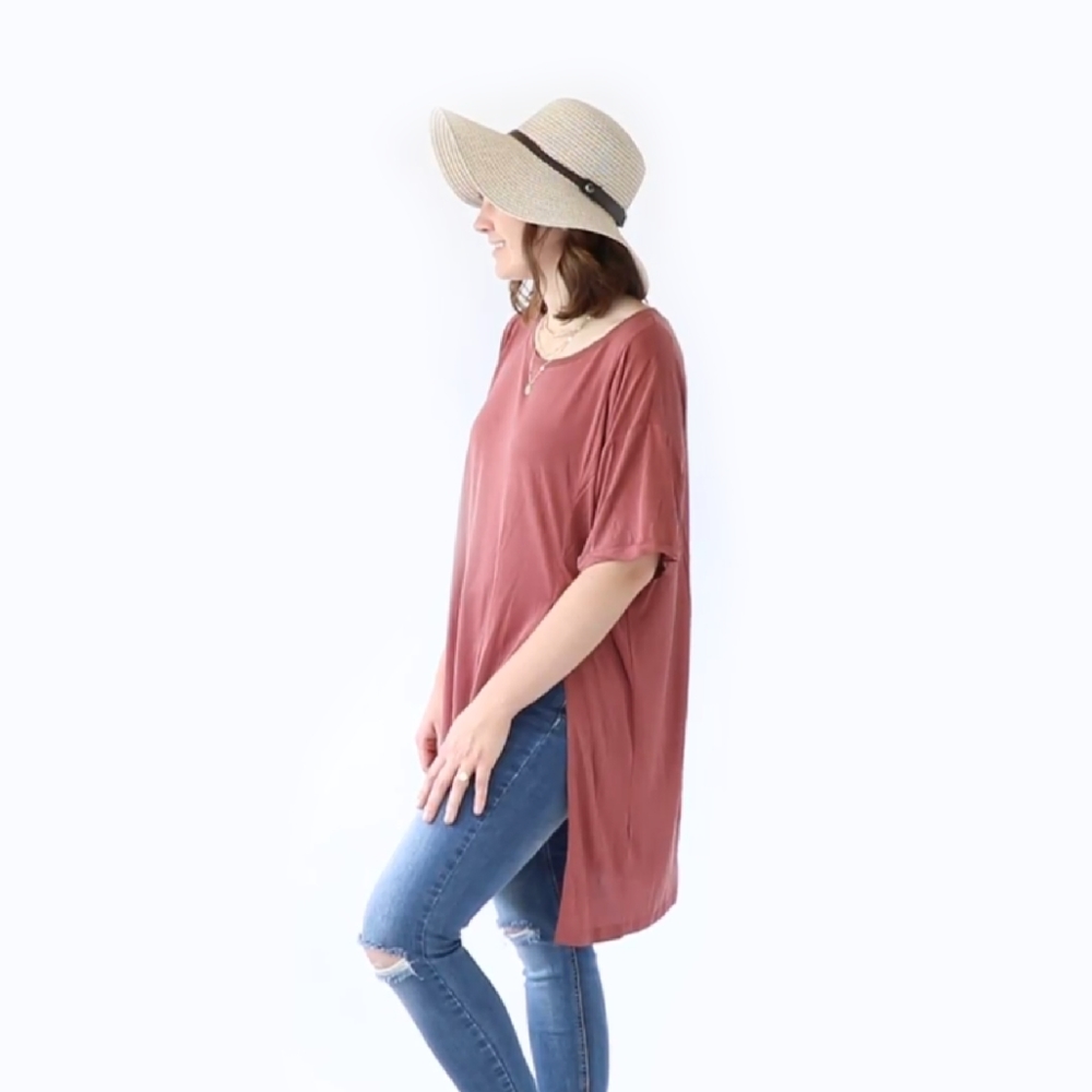 Brick Slit Side Scoop Neck Top – Relaxed Fit, Drop Shoulder, All Season